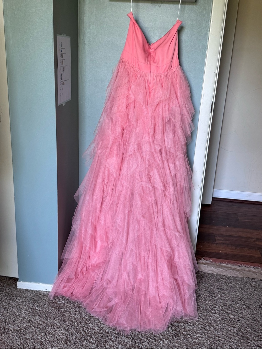 Pink Strapless Ruffled Tulle Gown - Picture 7 of 10